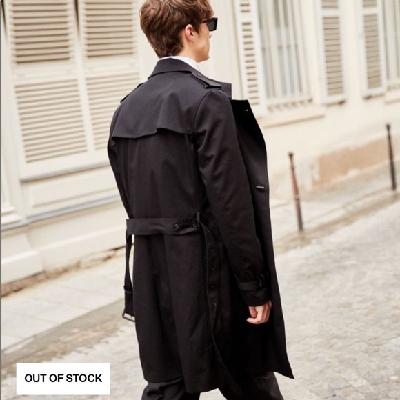 BLACK COTTON GABARDINE TRENCH COAT - Picture 3 of 8